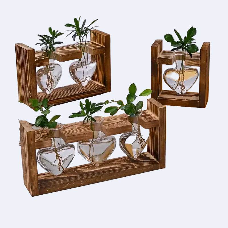 Heart Hydroponic Plant Vases Glass Vase Wooden Frame Terrarium Vase - HORA GIFT