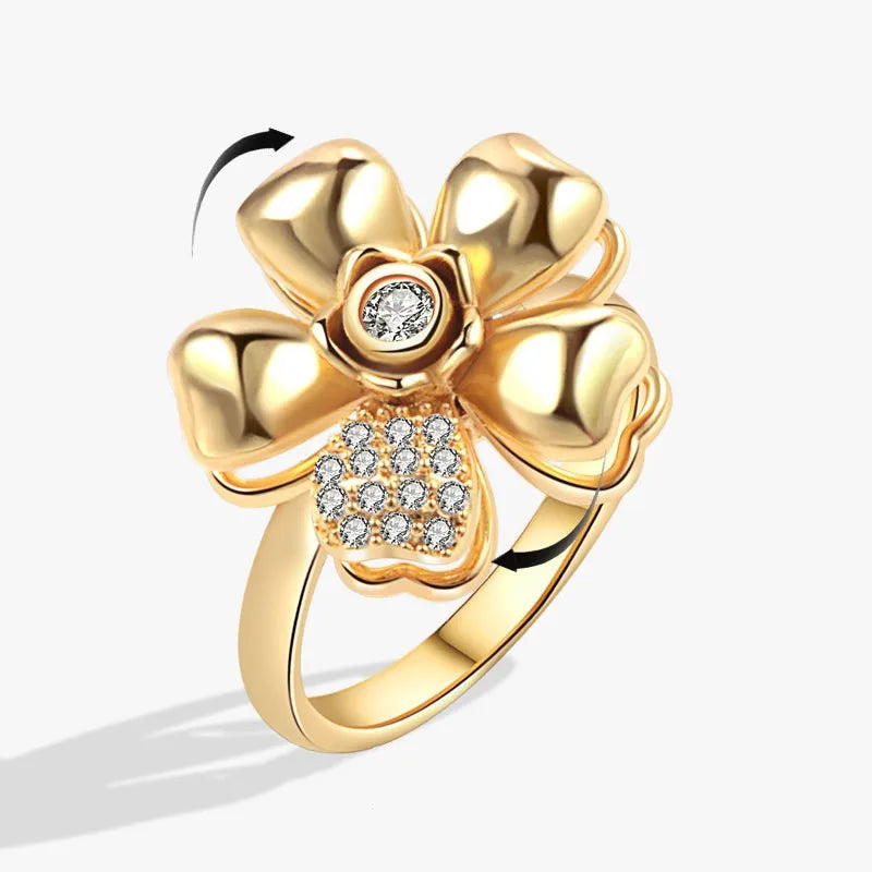 Korean Woman Anxiety Relaxing Ring Multiple Crystal Sunflower Snowflake Knuckle Rings Anti Stress Jewelry Girls Rotating Gift