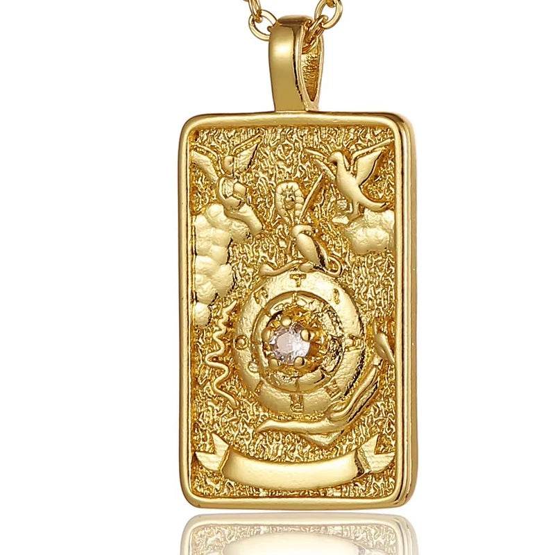 YILUOCD Original Zirconia Tarot Card Necklace Classic Tarot Queen Lover Magician Moon Wealth Amulet Stainless Steel Jewelry - HORA GIFT