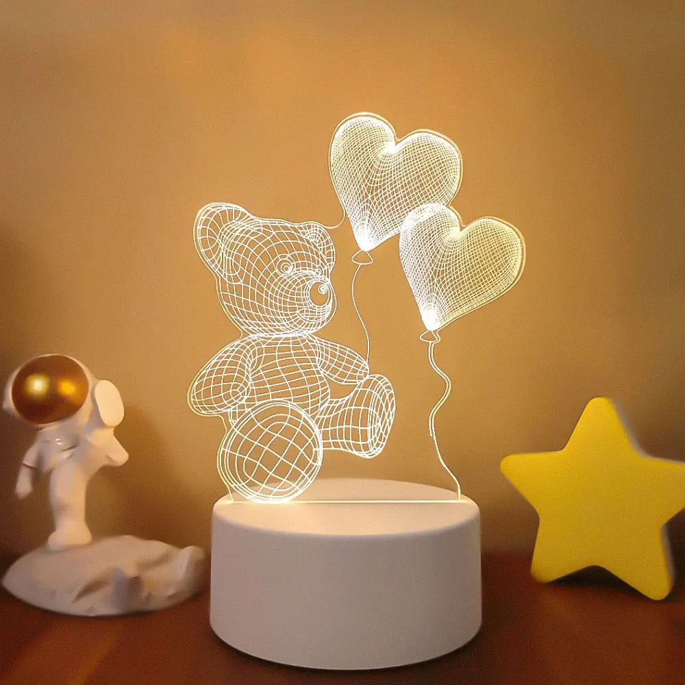 Romantic Love 3D Acrylic Led Lamp for Home Children's Night Light Table Lamp Birthday Party Decor Valentine's Day Bedside Lamp