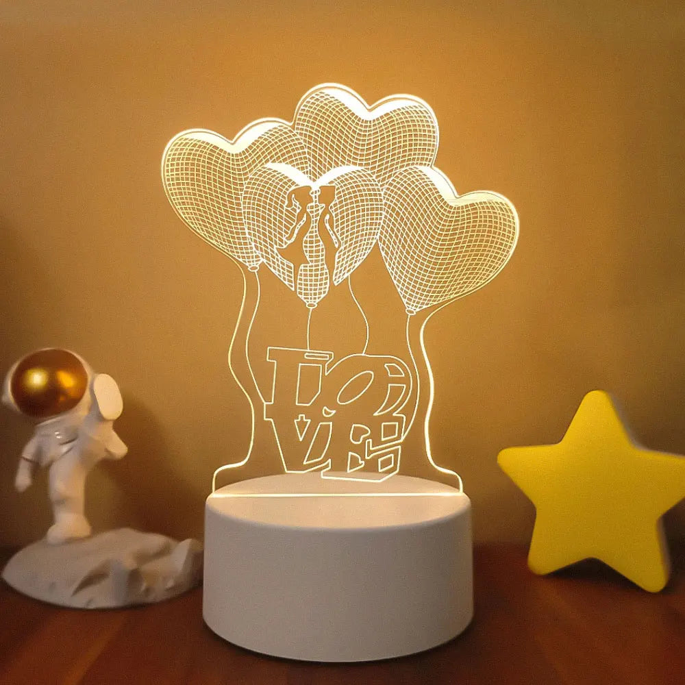 Romantic Love 3D Acrylic Led Lamp for Home Children's Night Light Table Lamp Birthday Party Decor Valentine's Day Bedside Lamp