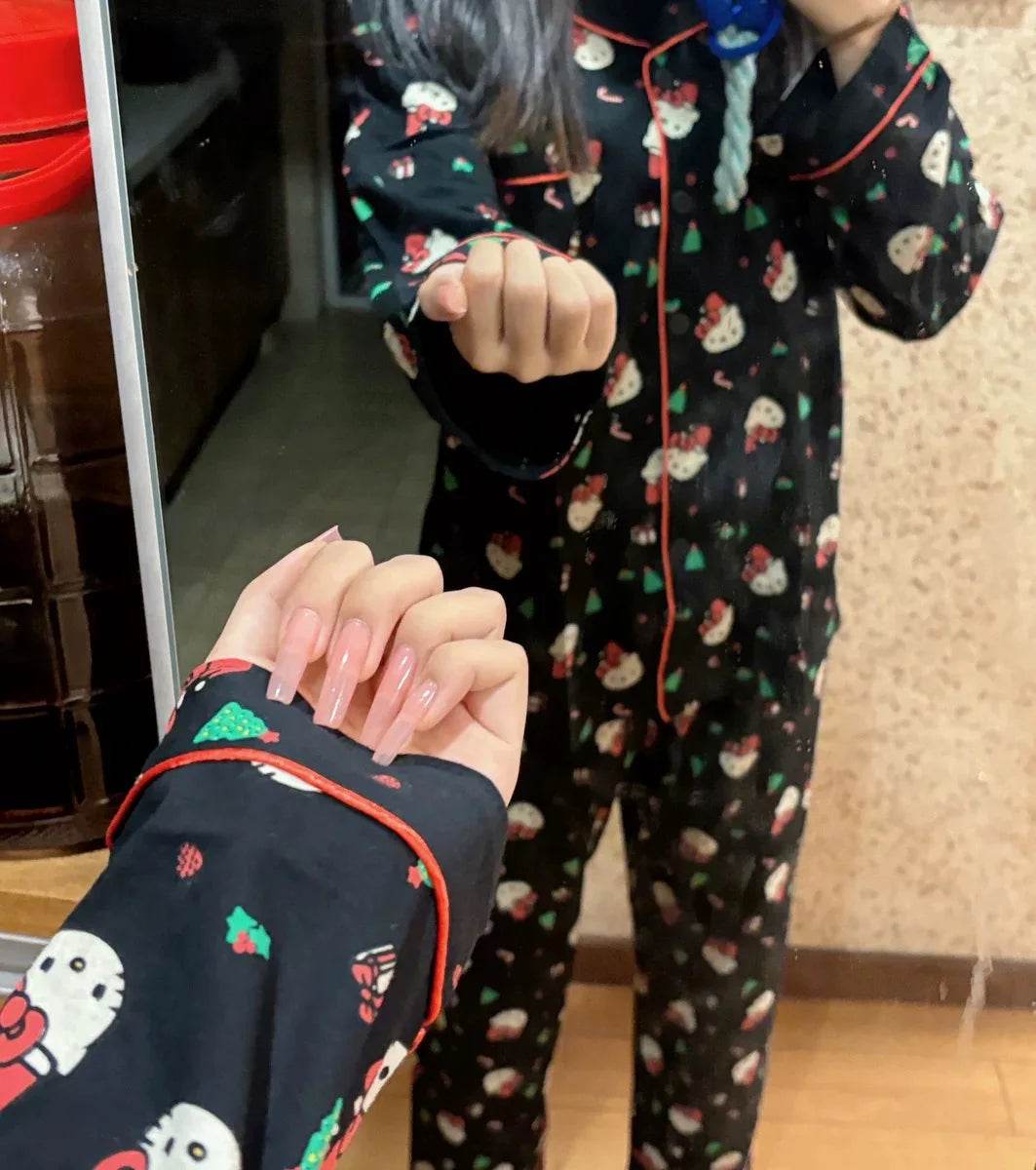 2Pcs/Set Christmas Hello Kitty Pajama Set Anime Cute Woman's - HORA GIFT
