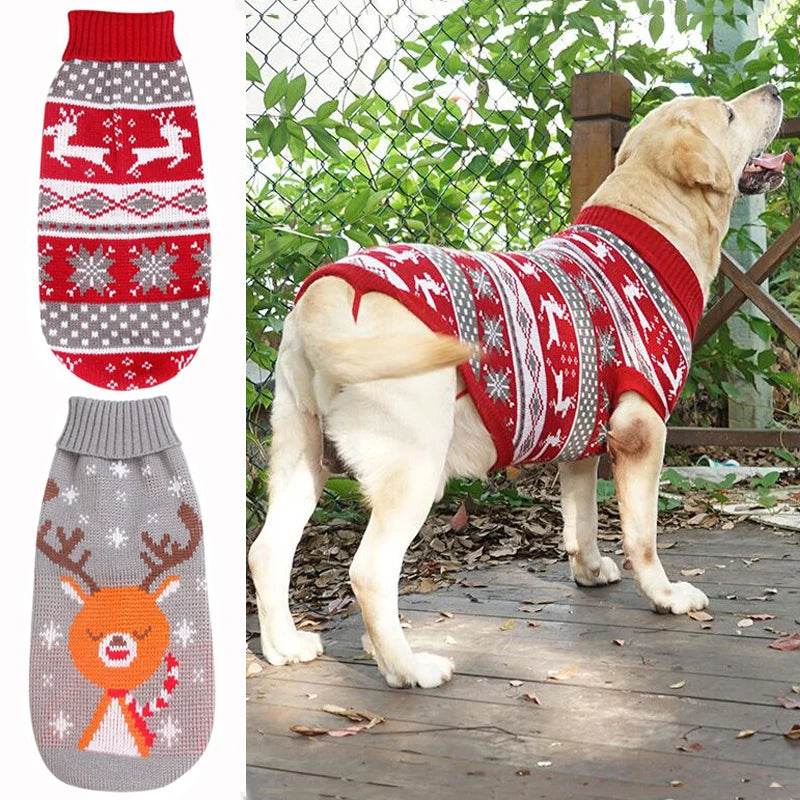 Christmas Dog Sweater Medium Large Dogs Reindeer Snowflake Knitted Sweater - HORA GIFT
