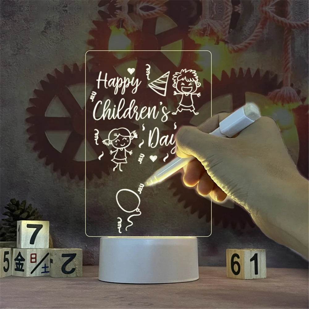 Transparent Luminous LED Night Lights USB Luminous Acrylic Night Light Erasable Write Message Board Calendar Desktop Ornaments - HORA GIFT