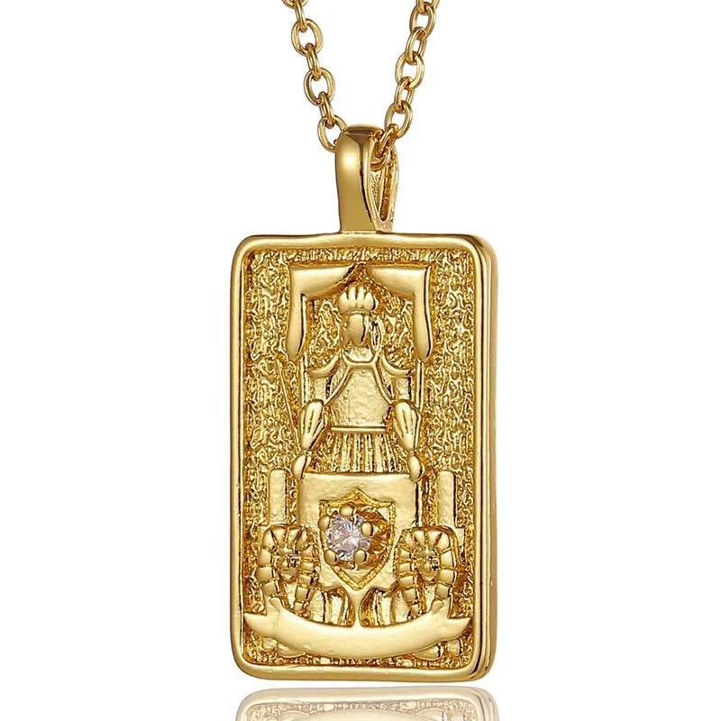 YILUOCD Original Zirconia Tarot Card Necklace Classic Tarot Queen Lover Magician Moon Wealth Amulet Stainless Steel Jewelry - HORA GIFT