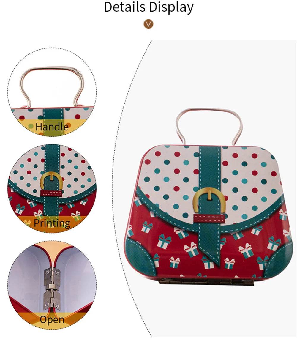 Christmas Decoration Metal Box Handbag Shape Tin Jar Jewelry Storage Cas - HORA GIFT