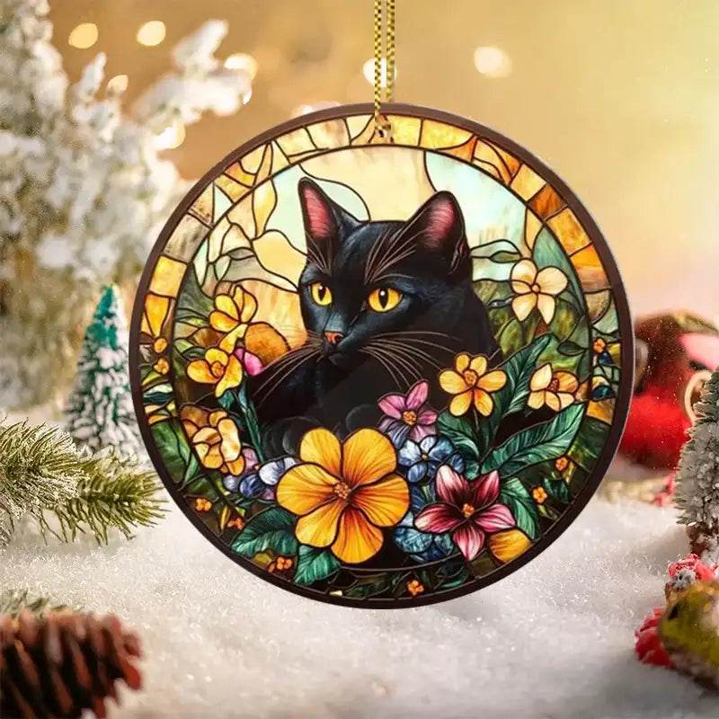 Black Cat Suncatcher - Acrylic Stained Style Window Hanging - HORA GIFT