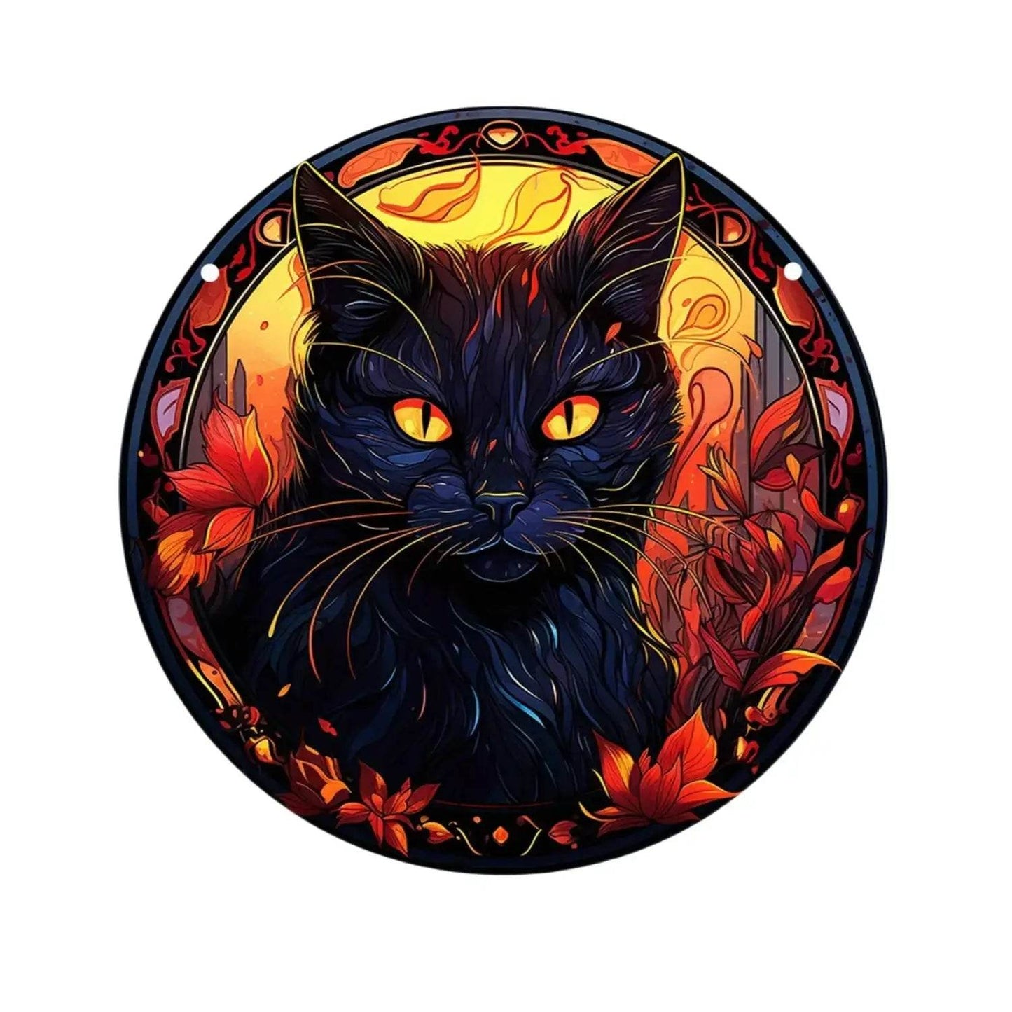 Black Cat Suncatcher - Acrylic Stained Style Window Hanging - HORA GIFT