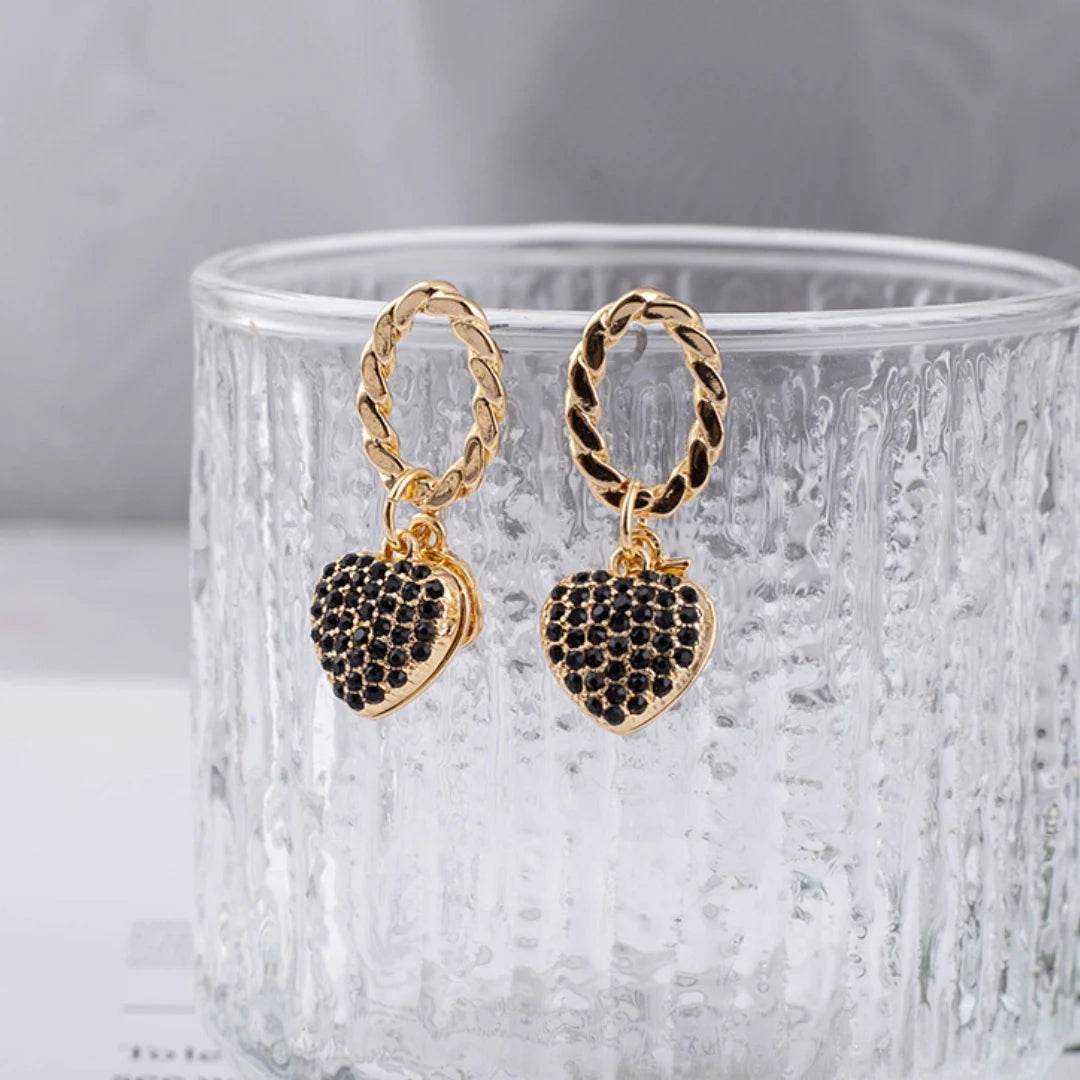 Golden Earrings D Letter Zircon Heart Shaped Pendant Retro Versatile Women's Jewelry - HORA GIFT