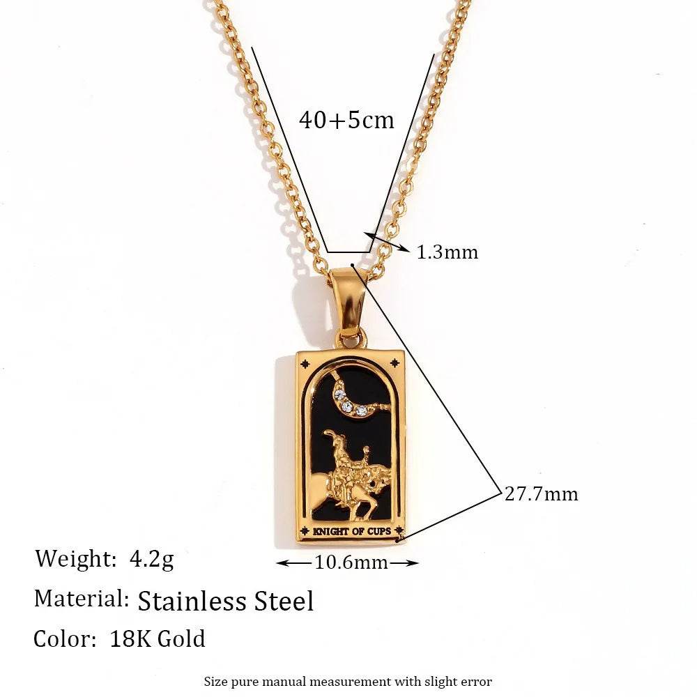 YILUOCD Original Zirconia Tarot Card Necklace Classic Tarot Queen Lover Magician Moon Wealth Amulet Stainless Steel Jewelry - HORA GIFT