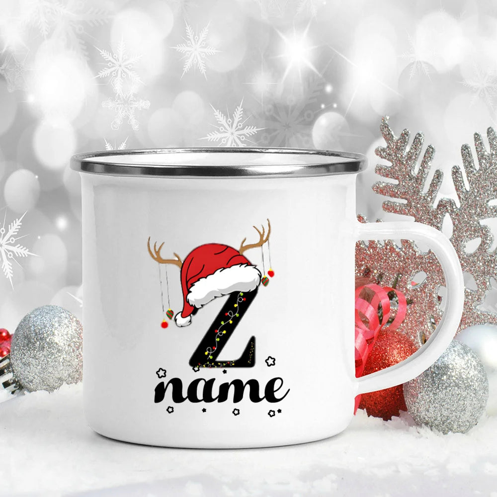 Personlized Christmas Cup Initial with Name Hot Cocoa Chocolate Mug Drink Jiuce Enamel Mugs Xmas Gifts for Kids Friends Family