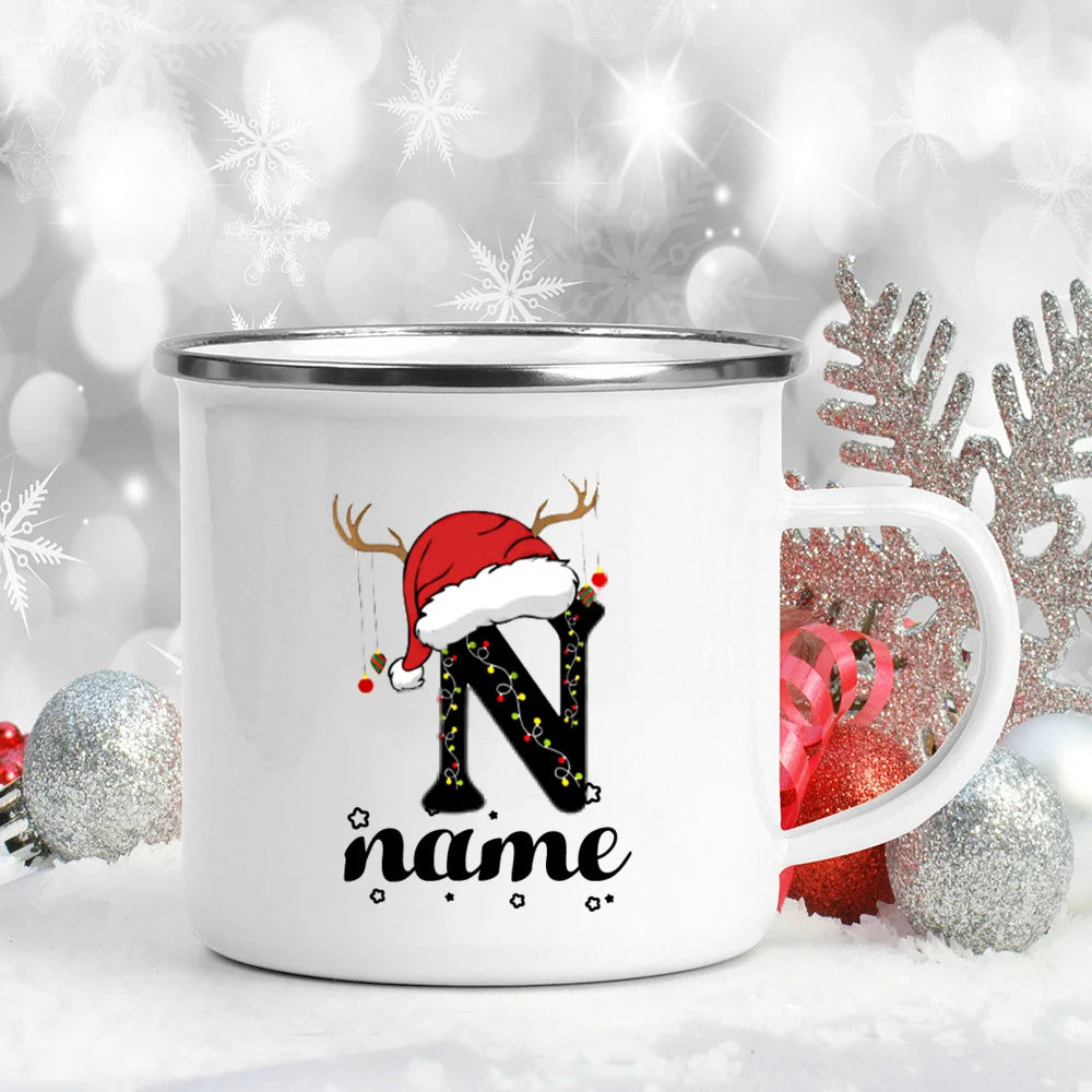 Personlized Christmas Cup Initial with Name Hot Cocoa Chocolate Mug Drink Jiuce Enamel Mugs Xmas Gifts for Kids Friends Family