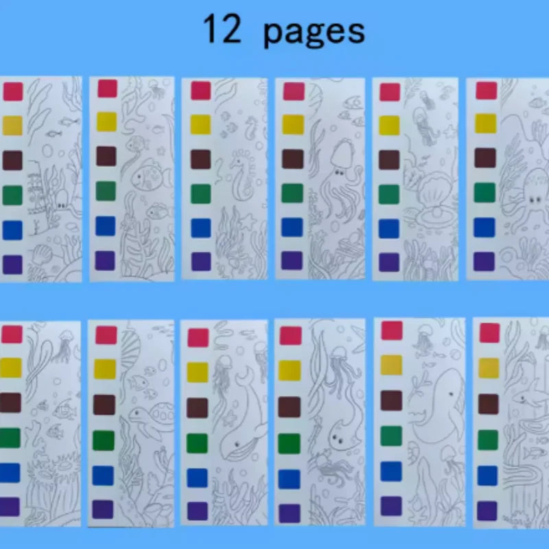 12pages Children's Watercolor Coloring Book,Developmental Toys,Kid's Drawing Toys For Thanksgiving, Easter, Christmas Gifts