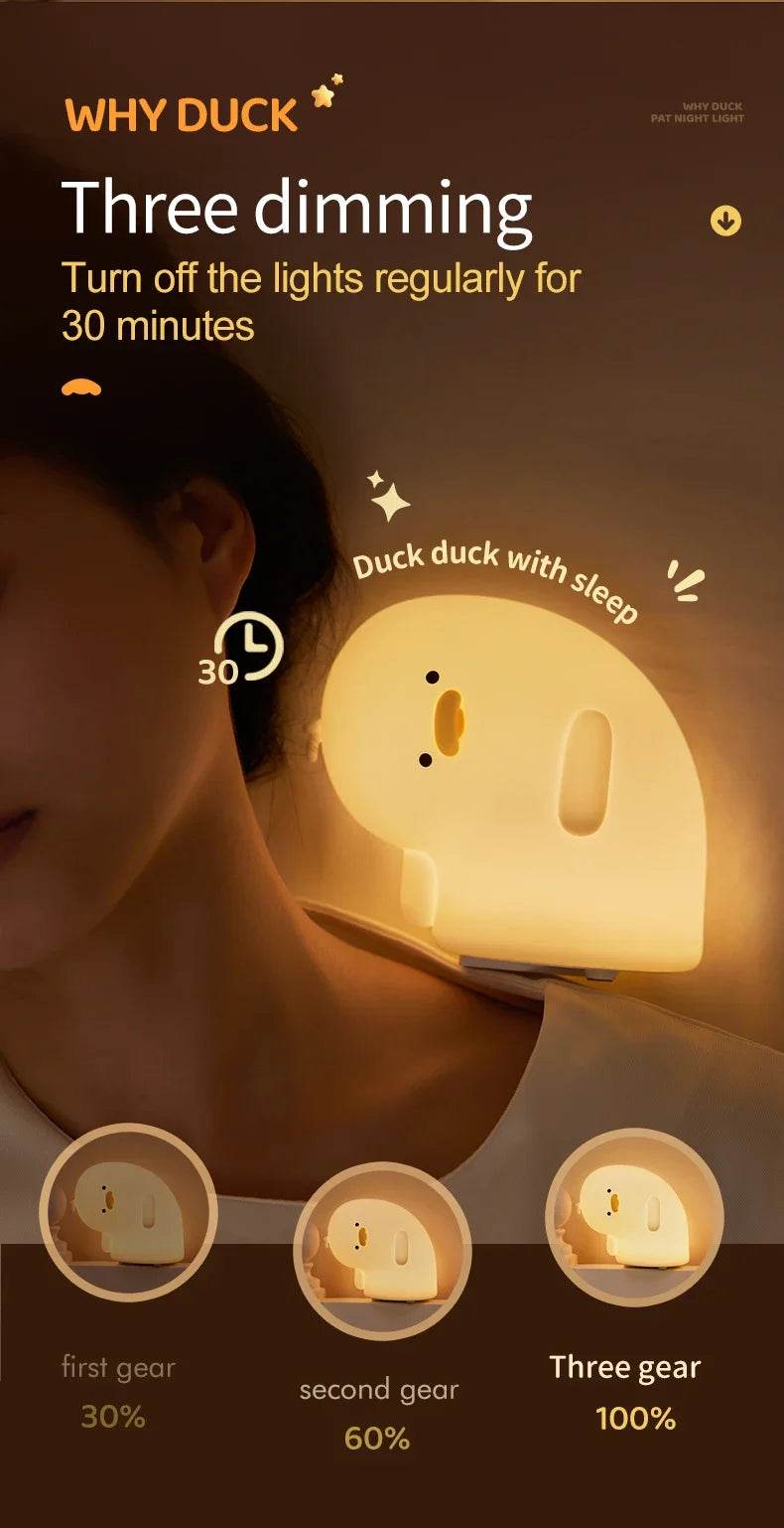 Rechargeable LED Night Light Cute Duck Silicone Patting Lamp Nursery Children Nightlights Home Bedside Room Decor Birthday Gift - HORA GIFT