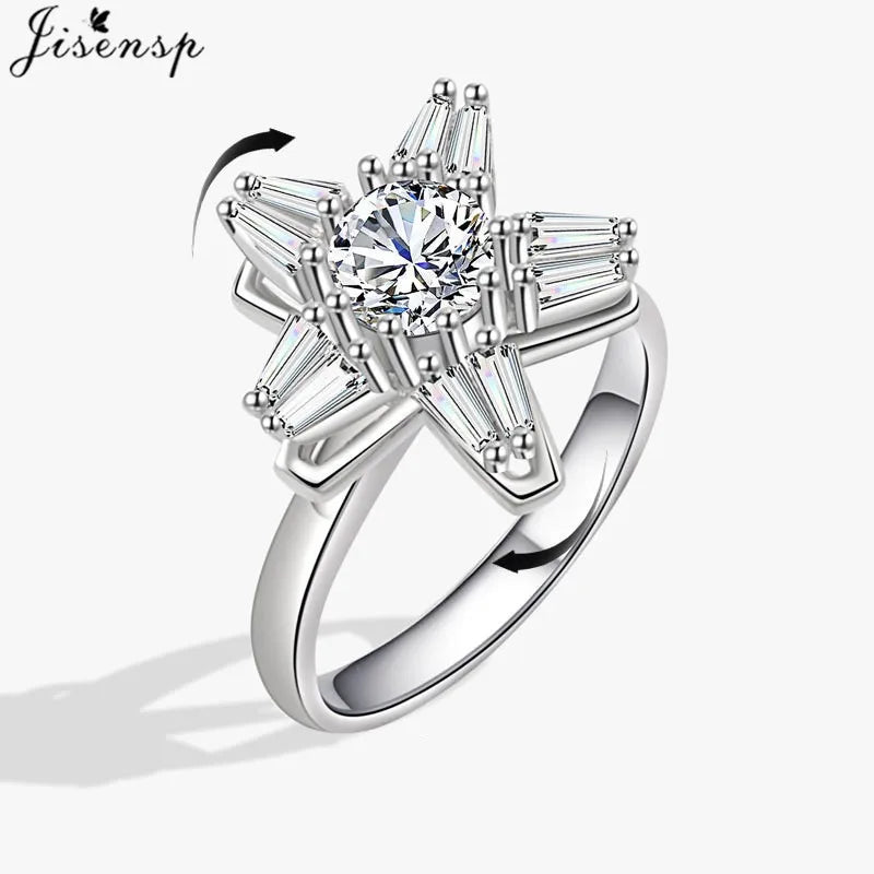Korean Woman Anxiety Relaxing Ring Multiple Crystal Sunflower Snowflake Knuckle Rings Anti Stress Jewelry Girls Rotating Gift