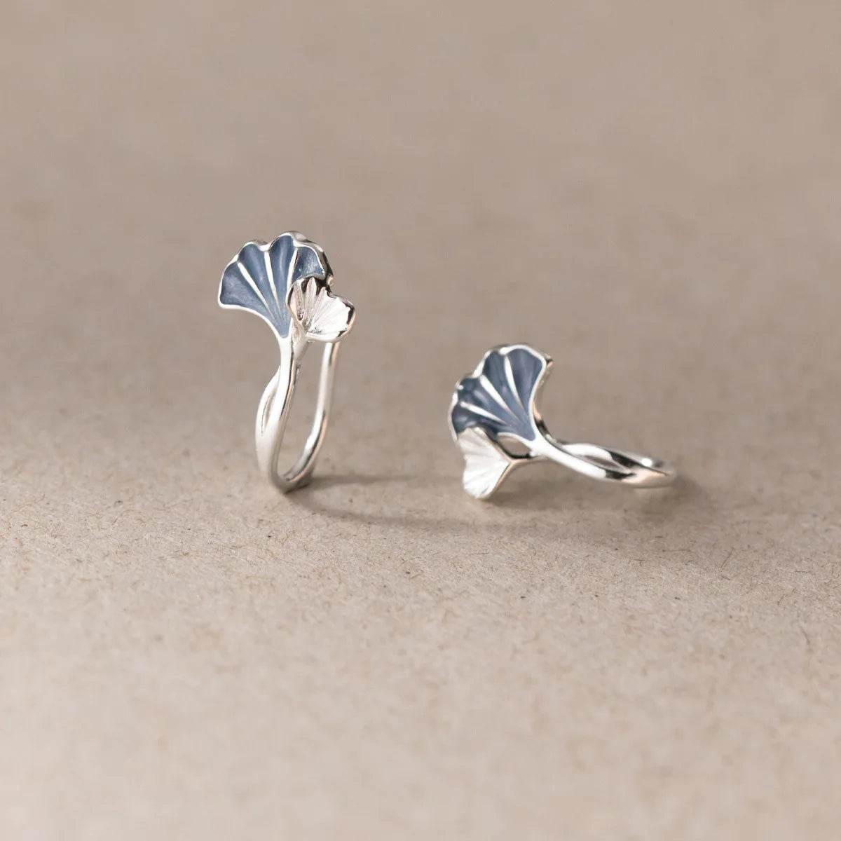 New in 925 Sterling Silver Drip Glue Ginkgo Biloba Leaves Ear Piercing - HORA GIFT