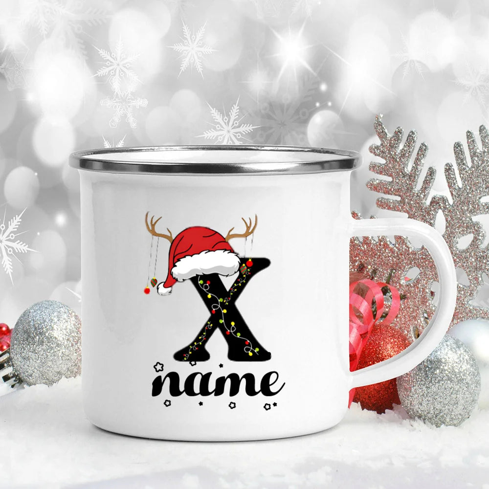 Personlized Christmas Cup Initial with Name Hot Cocoa Chocolate Mug Drink Jiuce Enamel Mugs Xmas Gifts for Kids Friends Family