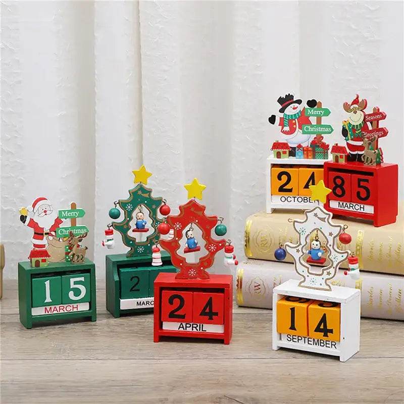 Christmas Count Down Calendar Santa Claus Elk Snowman Wooden Calendar - HORA GIFT