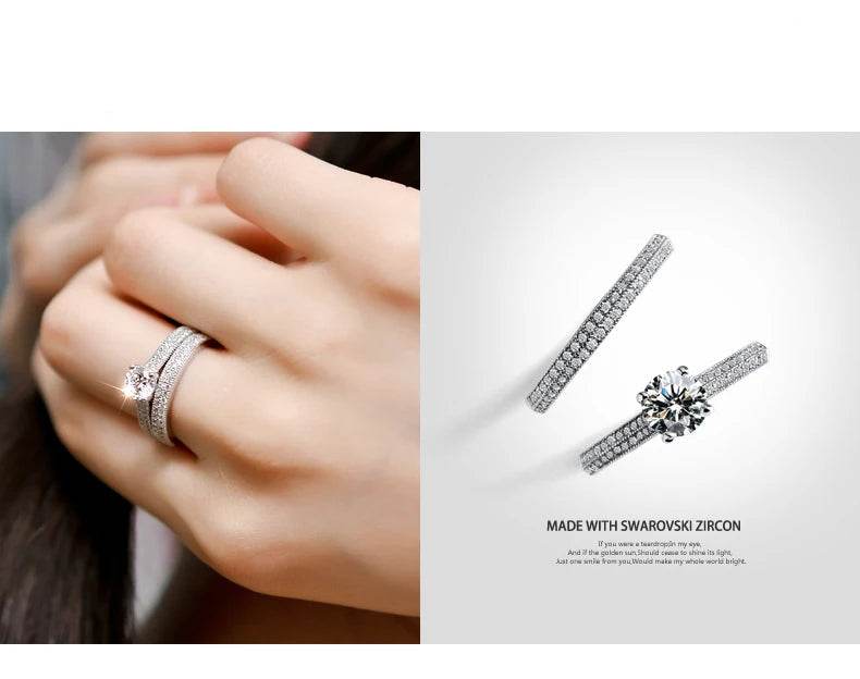 1 pair Vintage Halo 925 Sterling Silver Wedding Ring Set - HORA GIFT