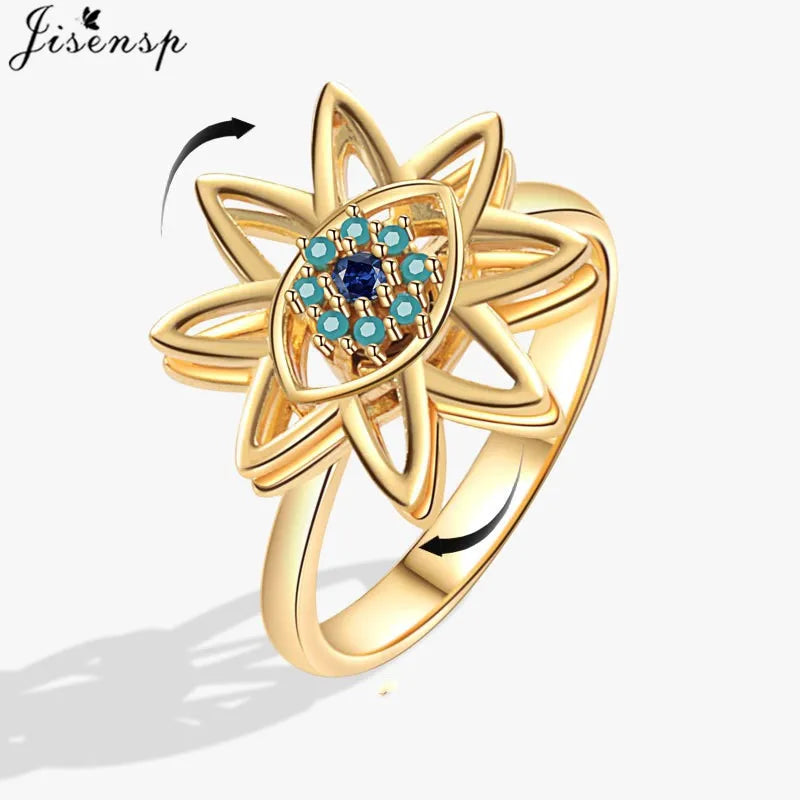 Korean Woman Anxiety Relaxing Ring Multiple Crystal Sunflower Snowflake Knuckle Rings Anti Stress Jewelry Girls Rotating Gift