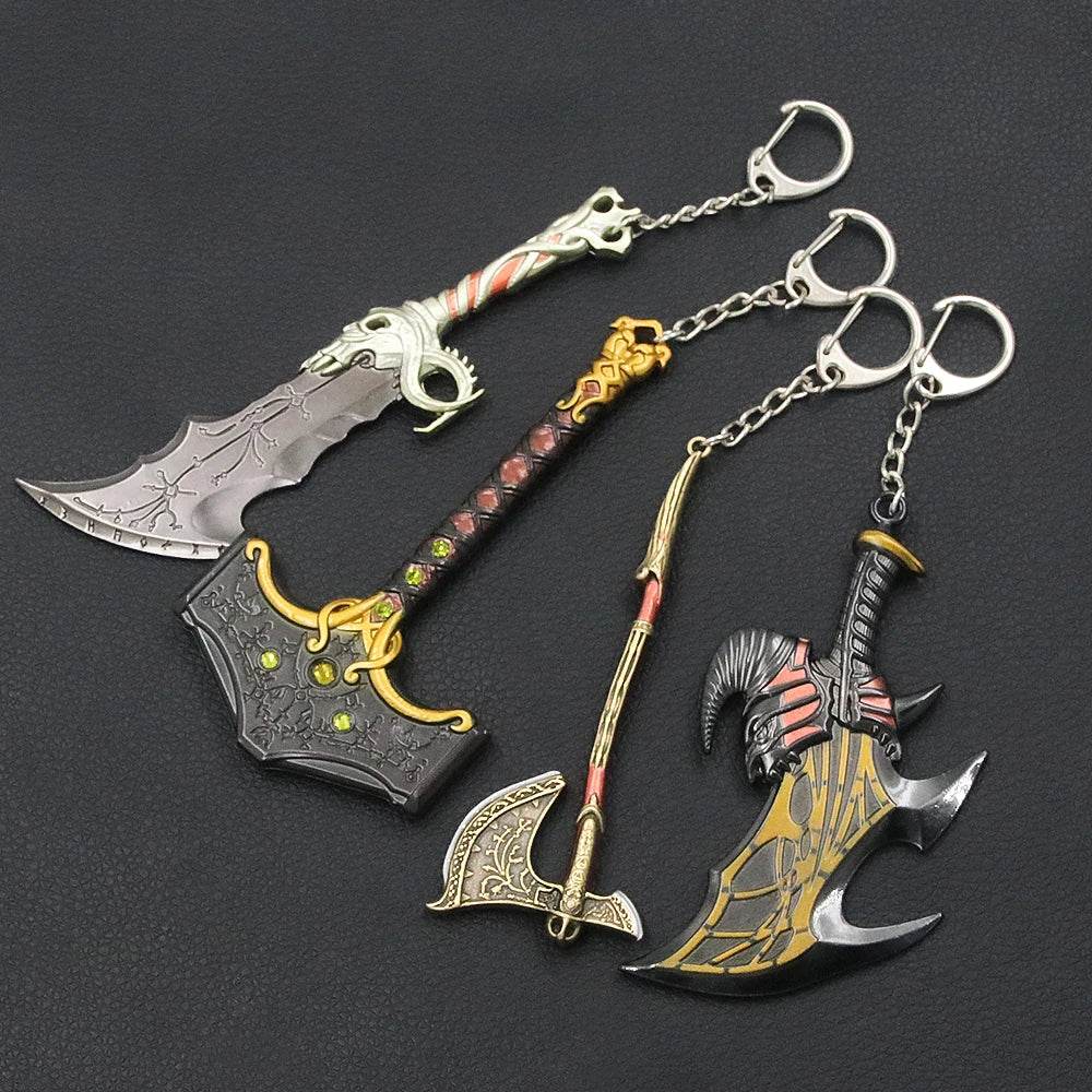New God of War Ragnarok Keychain Kratos Ares Thor's Hammer Mjolnir Blades of Exile Leviathan Axe Weapon Penant Key Chain Jewelry - HORA GIFT