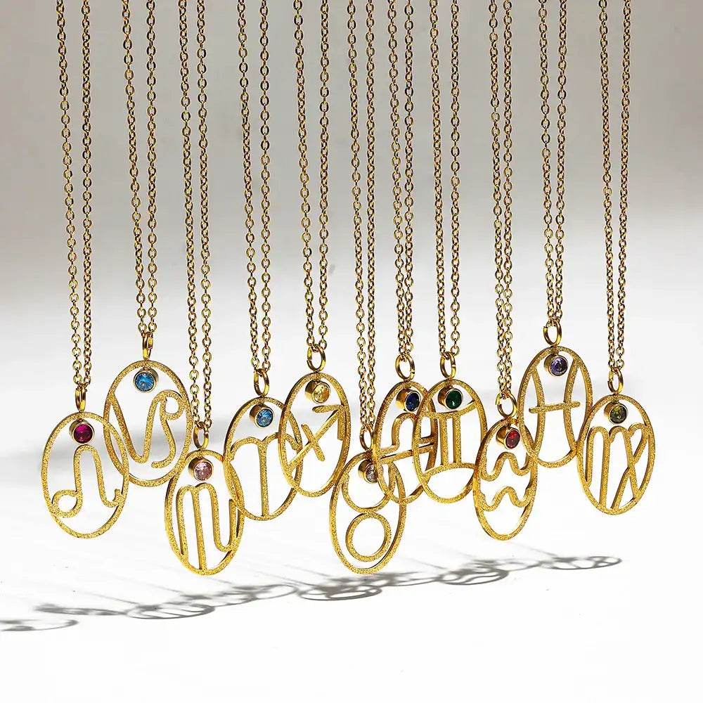 Zodiac Necklace for Women Aries Leo Pisces Sagittarius 12 Constellation Stainless Steel Neck Chains Jewelry Girl Birthday Gifts - HORA GIFT