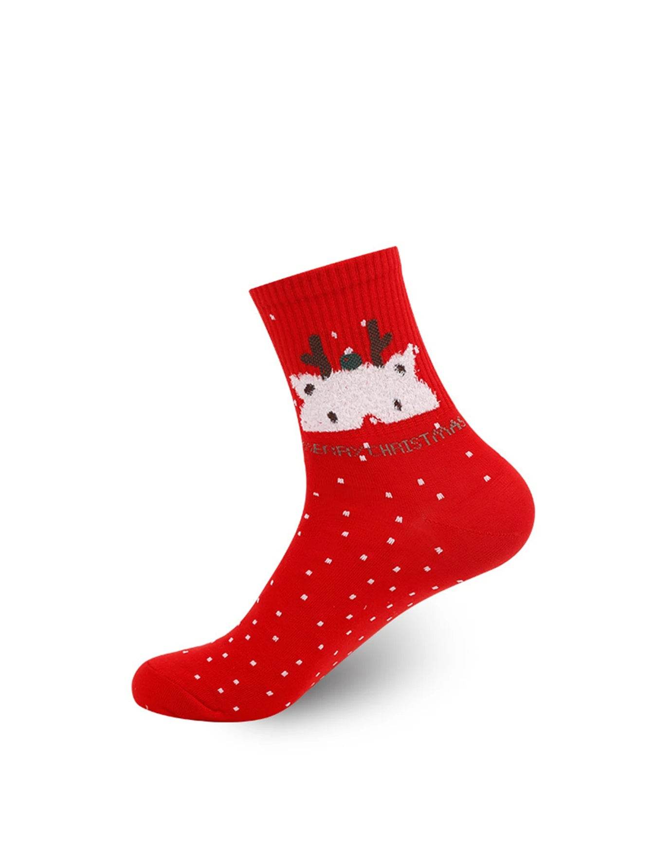 5 Pairs Socks Cartoon Christmas Socks Snowman Elk Socks Women Socks - HORA GIFT