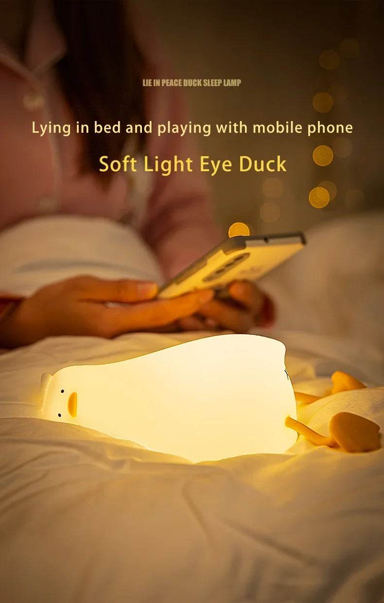 Rechargeable LED Night Light Cute Duck Silicone Patting Lamp Nursery Children Nightlights Home Bedside Room Decor Birthday Gift - HORA GIFT