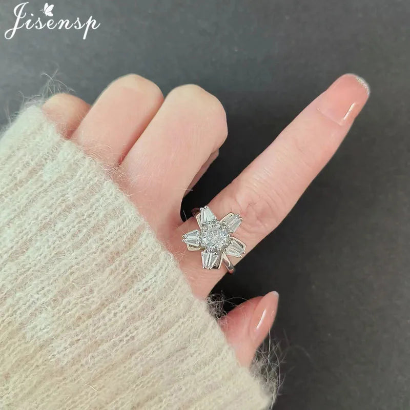 Korean Woman Anxiety Relaxing Ring Multiple Crystal Sunflower Snowflake Knuckle Rings Anti Stress Jewelry Girls Rotating Gift