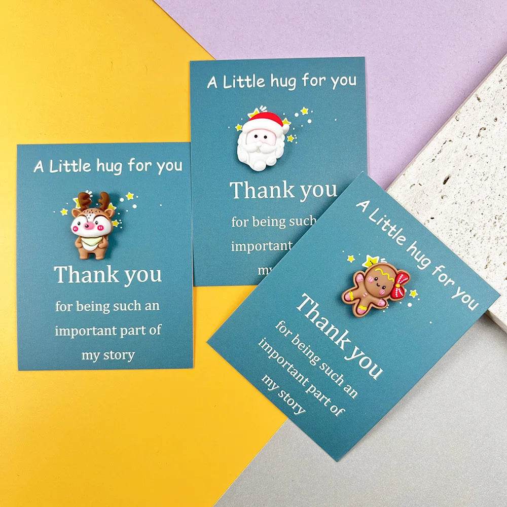 Marry Christmas Cards with Cute Resin Ornament Santa Claus Snowman Tree Ginger Man Christmas Greeting Cards Gift Thank You Card - HORA GIFT