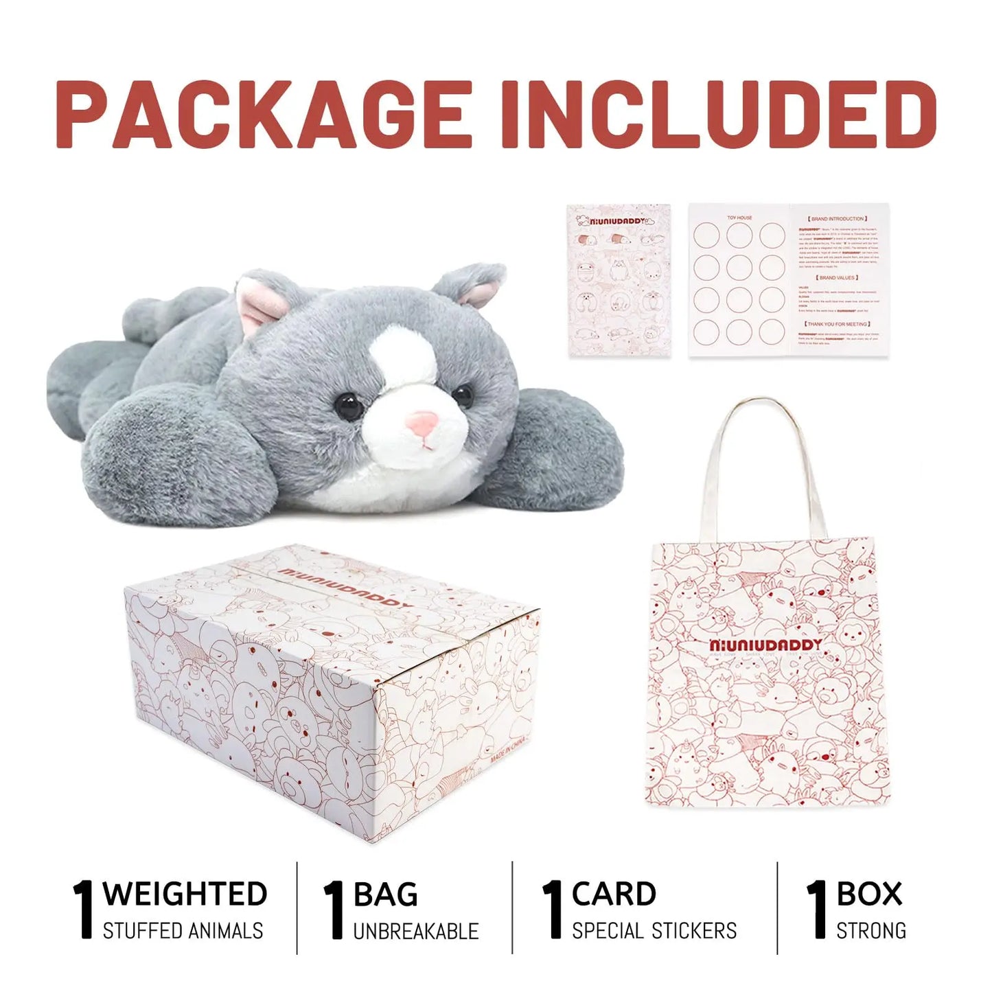 Niuniu Daddy Weighted Stuffed Animals for Anxiety, 3.3lbs Weighted Cat Plushies Toy for Adults Kids Gifts for Valentine Birthday