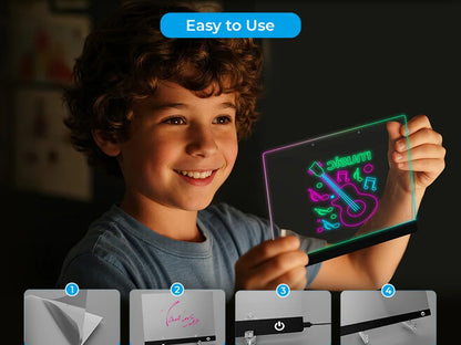 LED Note Board Night Light with 7 Colors & Flashing Mode Acrylic Dry Erase Drawing Board for Birthday/Holiday Gift office home