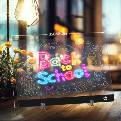 LED Note Board Night Light with 7 Colors & Flashing Mode Acrylic Dry Erase Drawing Board for Birthday/Holiday Gift office home