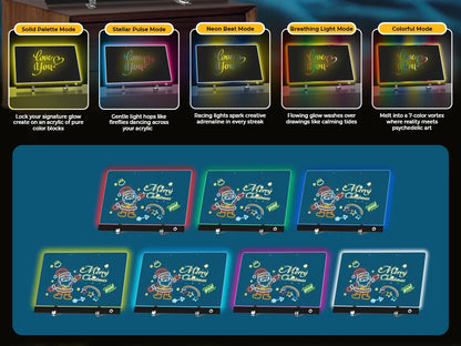 LED Note Board Night Light with 7 Colors & Flashing Mode Acrylic Dry Erase Drawing Board for Birthday/Holiday Gift office home