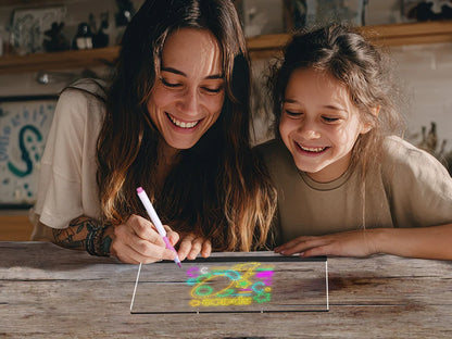 LED Note Board Night Light with 7 Colors & Flashing Mode Acrylic Dry Erase Drawing Board for Birthday/Holiday Gift office home