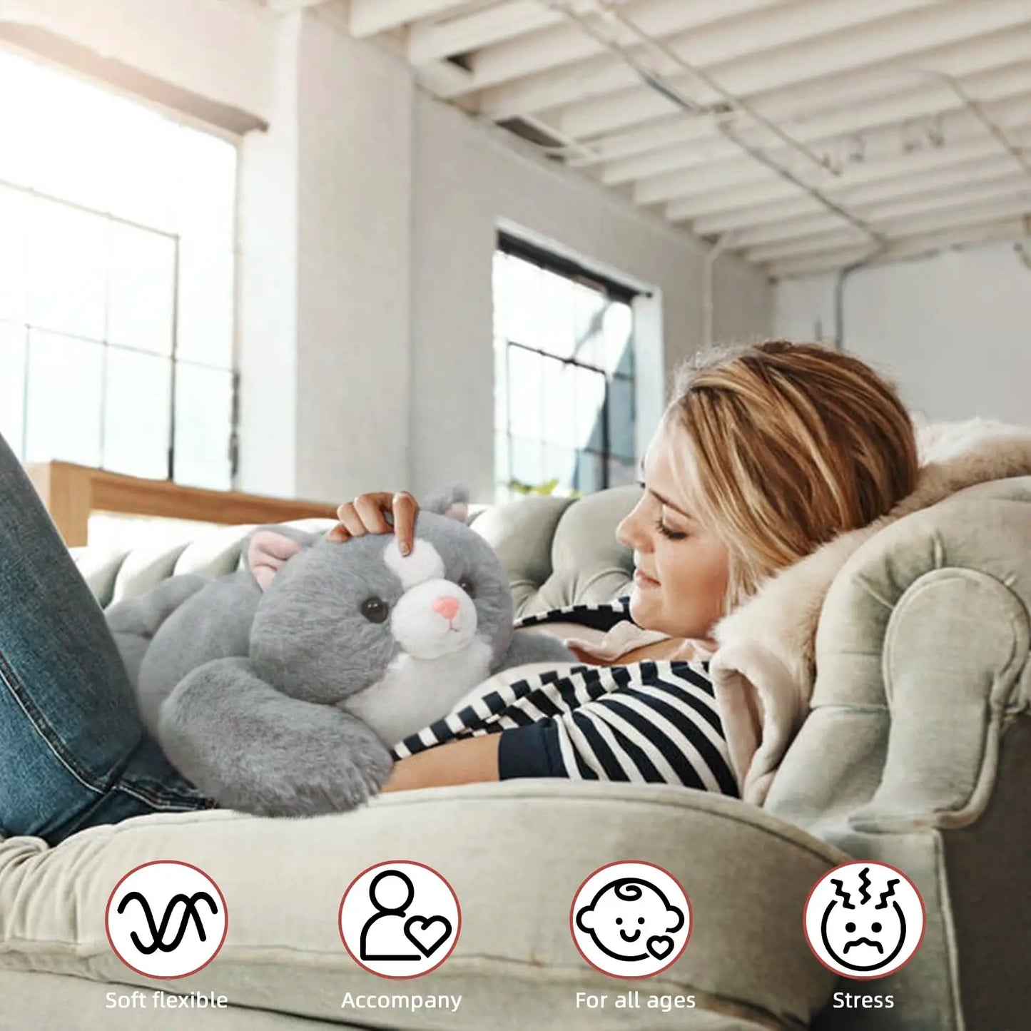 Niuniu Daddy Weighted Stuffed Animals for Anxiety, 3.3lbs Weighted Cat Plushies Toy for Adults Kids Gifts for Valentine Birthday