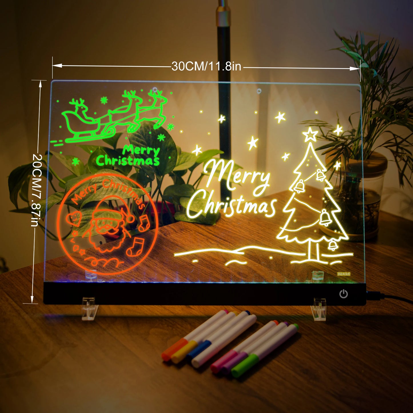 LED Note Board Night Light with 7 Colors & Flashing Mode Acrylic Dry Erase Drawing Board for Birthday/Holiday Gift office home