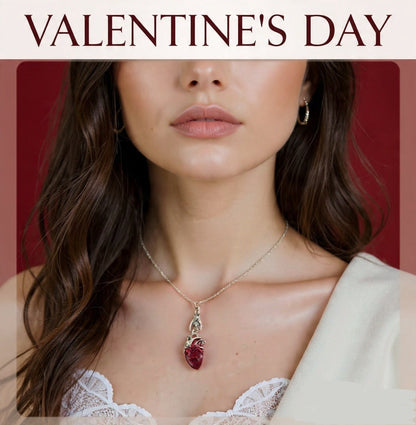 Anatomical Heart Pendant Necklace, Red Silver Pendant, Gothic Style Jewelry