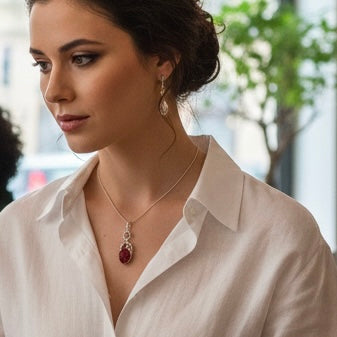 Anatomical Heart Pendant Necklace, Red Silver Pendant, Gothic Style Jewelry