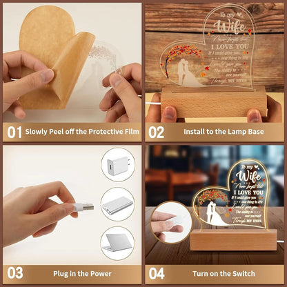 Personalized Acrylic Engraved Night Lamp Gift for Wife From Husband on Valentine's Day Birthday & Other Occasions