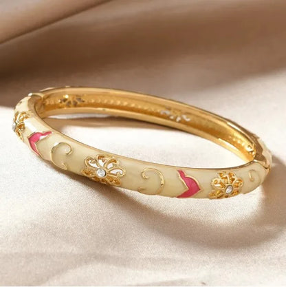 Enamel Open Bangle Bracelet for Women Palace Style Chinese Jingtailan Inspired Fashion Jewelry with Cloud Brocade Design