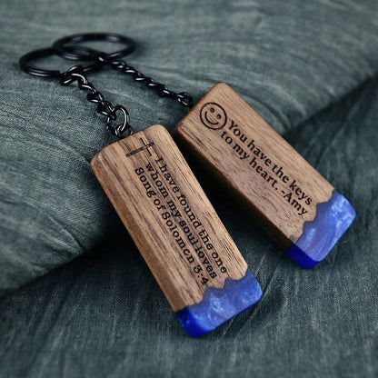 Custom Resin Wood Keychain Fashion Personlized Gift for Couple Car Key Ring Key Chain Engraving Text Logo Name OEM Dropshipping