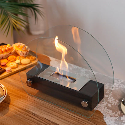 Tabletop Round Fireplace Personal Smokeless Ethanol Fire Pit Outdoor Patio Alcohol Fireplace With Glass for Marshmallow