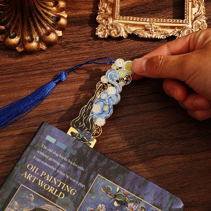 IMODA Stationery 8pcs/pack Golden Hollow Metal Bookmark With Tassel Van Gogh Painting Book Marks for Students Teachers Men Women