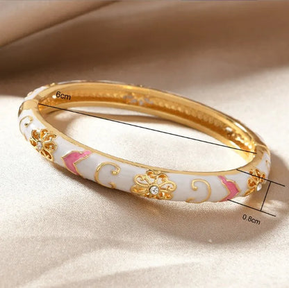 Enamel Open Bangle Bracelet for Women Palace Style Chinese Jingtailan Inspired Fashion Jewelry with Cloud Brocade Design