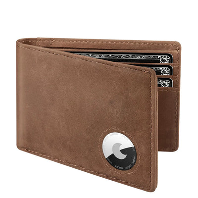 THUMBS-UP Slim Crazy Horse Leather Brown RFID Blocking Bifold Money Clip Air Tag Men Wallet