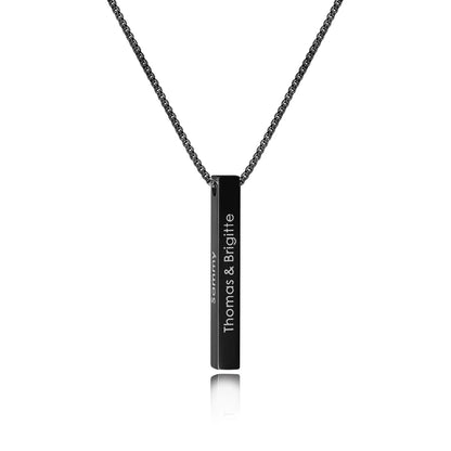 3D Vertical Bar Necklace Personalized 4 Side Engraved Text Box Chain Stainless Steel Jewelry Gifts for Women Men 4 Colors