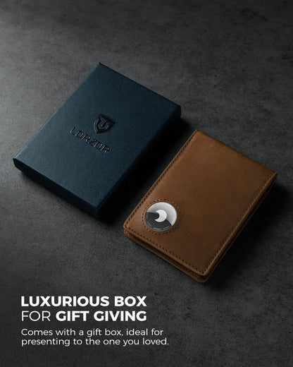 THUMBS-UP Slim Crazy Horse Leather Brown RFID Blocking Bifold Money Clip Air Tag Men Wallet