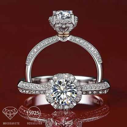 925 Sterling Silver 1 Carat Moissanite Two Tone Flower Ring for Lady and Man Fashionable Engagement Marriage Proposal Ring