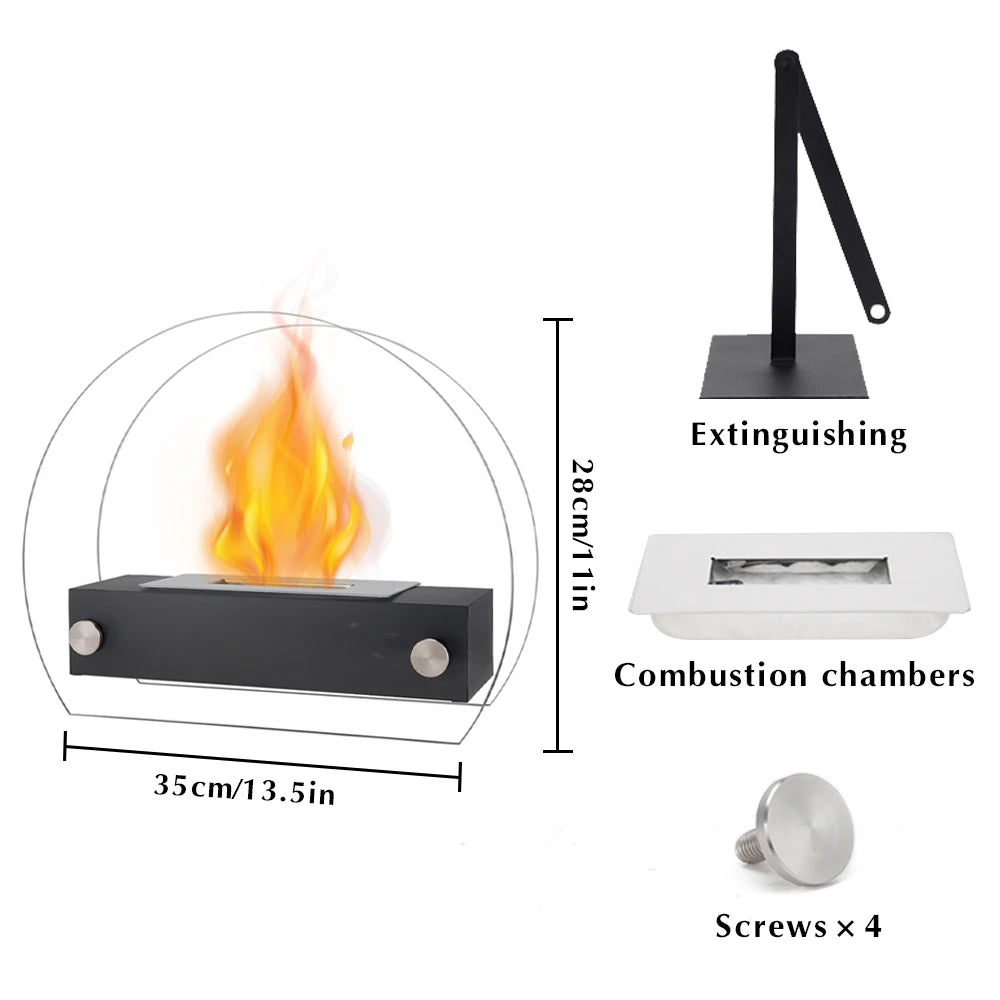 Tabletop Round Fireplace Personal Smokeless Ethanol Fire Pit Outdoor Patio Alcohol Fireplace With Glass for Marshmallow